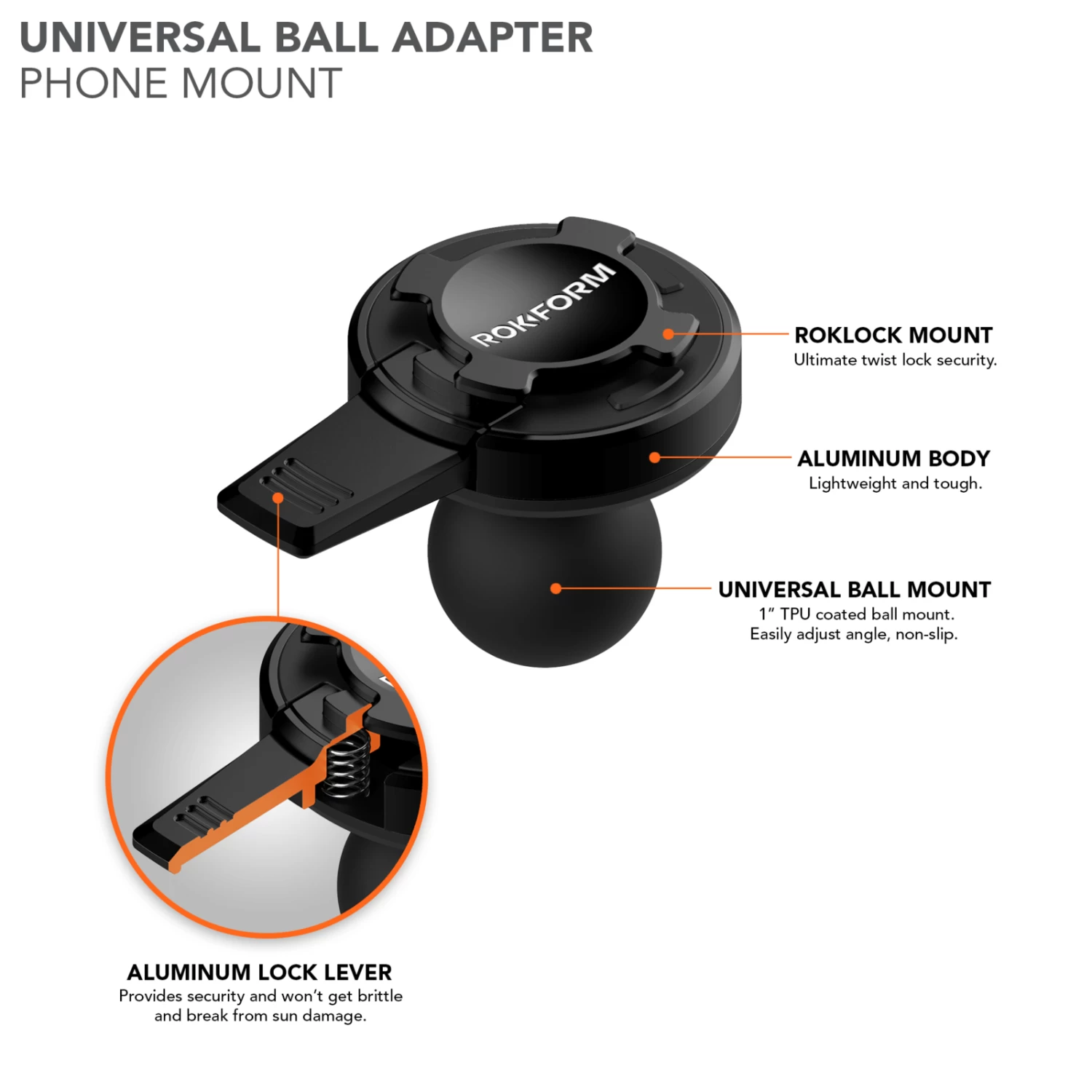 ROKFORM Universal 1" Ball Adapter Phone Mount 4 ROKFORM Universal 1" Ball Adapter Phone Mount - Image 2