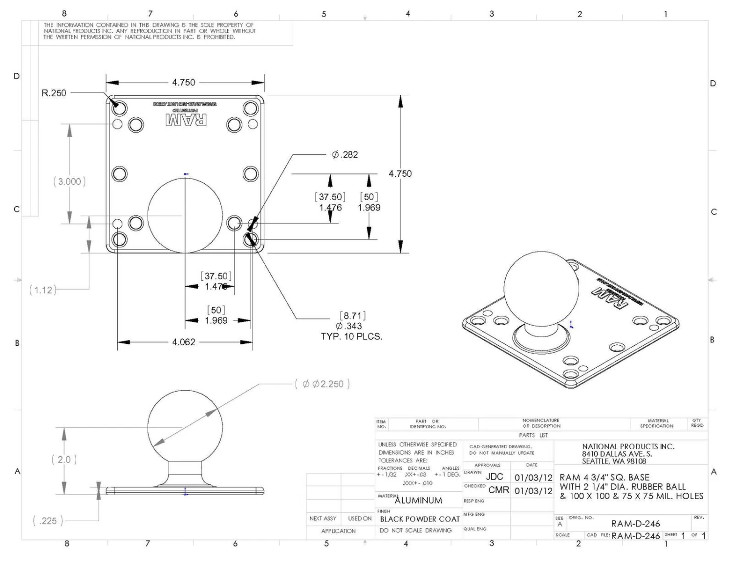 RAM MOUNTS RAM 100x100mm VESA Plate With Ball RAM-D-246U 4 RAM MOUNTS RAM 100x100mm VESA Plate With Ball RAM-D-246U - Image 2